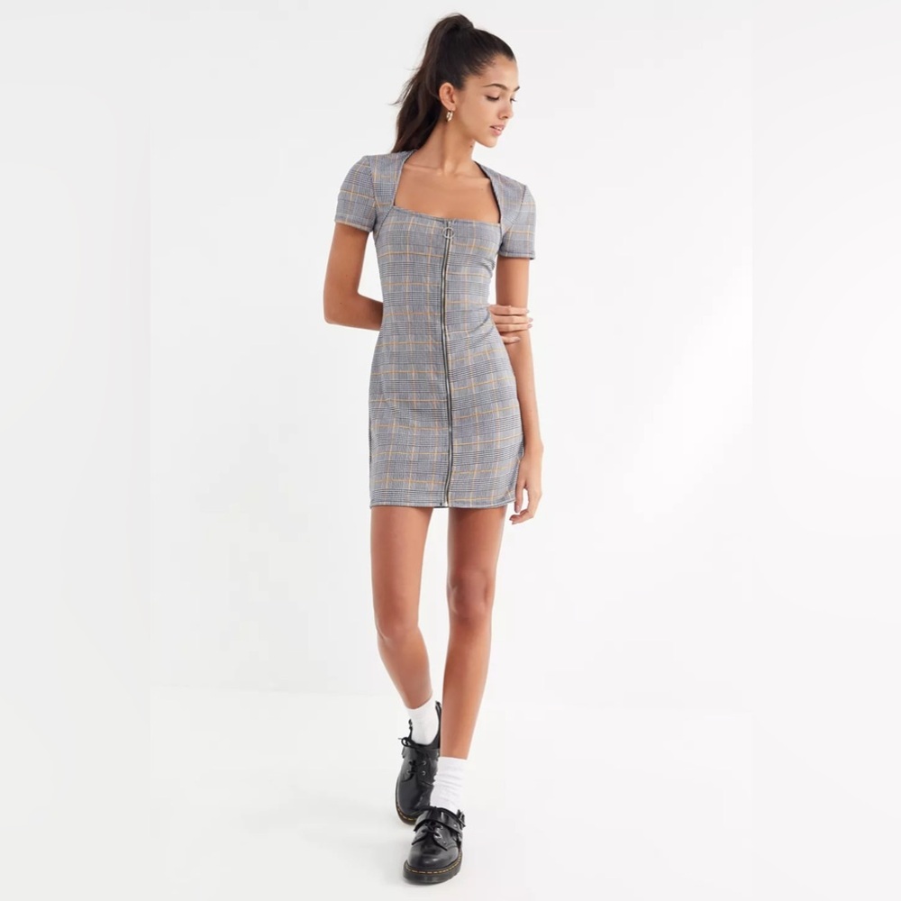 Urban Outfitters Plaid Zip-Front Mini Dress